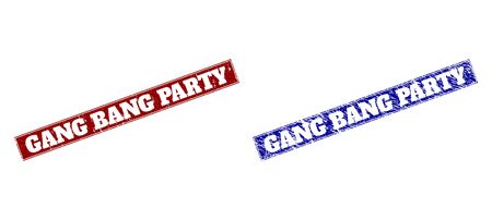 Rectangle GANG BANG PARTY stamps. Blue and red textured seal stamps with GANG BANG PARTY phrase inside rectangle with border. Flat vector rubber imitations with grunged textures.のイラスト素材