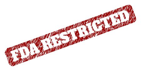 Flat vector FDA RESTRICTED watermark with unclean style. Rounded rough rectangle seal stamp. Red scratched stamp with FDA RESTRICTED caption inside rounded rough rectangle.のイラスト素材
