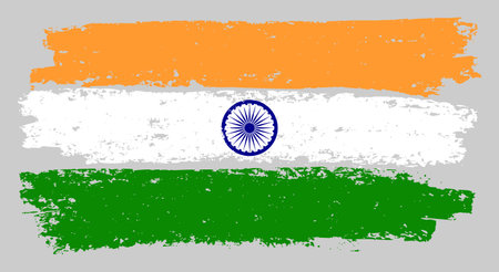 India Flag chalk illustration with charcoal effect. Vector freehand India Flag in official colors. Conceptual image for patriotic posters. Hand drawn draft decoration texture on paper.のイラスト素材