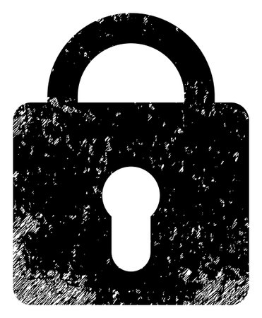 Lock icon with grunge style. Isolated raster lock icon image with corroded rubber texture on a white background.の写真素材