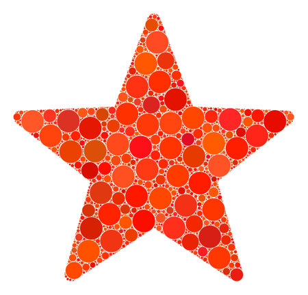 Star raster mosaic of circle dots in different sizes and color shades. Circle dots are organized into star raster illustration. Abstract raster design concept.の写真素材