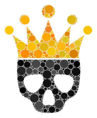 Dead king raster collage of round dots in different sizes and color tinges. Round dots are composed into dead king raster mosaic. Abstract raster illustration.の写真素材