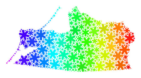 Bright gradient mosaic of Kaliningrad Region map done for Christmas holidays. Kaliningrad Region map mosaic is composed with bright snowflakes. Designed for Christmas sales.のイラスト素材