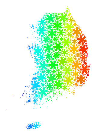 Bright gradient mosaic of South Korea map designed for Christmas sales. South Korea map mosaic is done of bright snow. Designed for Christmas ads.のイラスト素材