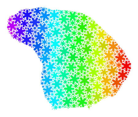 Spectral gradient mosaic of Lanai Island map constructed for New Year ads. Lanai Island map mosaic is created with bright snow icons. Designed for New Year illustrations.のイラスト素材