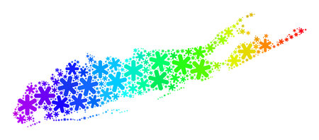 Bright gradient mosaic of Long Island map organized for Christmas ads. Long Island map mosaic is constructed with bright snow icons. Designed for patriotic purposes.のイラスト素材