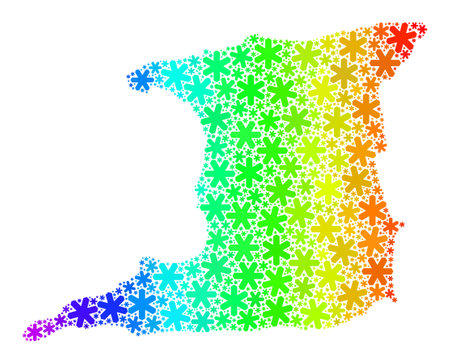 Spectrum gradient mosaic of Trinidad Island map done for New Year ads. Trinidad Island map mosaic is done with bright snow. Designed for New Year purposes.のイラスト素材