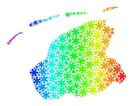Spectral gradient mosaic of Friesland Province map designed for New Year holidays. Friesland Province map mosaic is organized from colorful ice crystals. Designed for New Year purposes.のイラスト素材