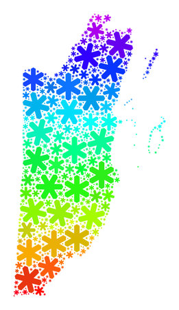 Bright gradient mosaic of Belize map organized for New Year ads. Belize map mosaic is made of vibrant snow parts. Designed for New Year projects.のイラスト素材