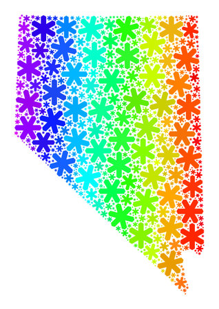 Spectrum gradient mosaic of Nevada State map designed for Winter ads. Nevada State map mosaic is formed from bright snow. Designed for patriotic sales.のイラスト素材