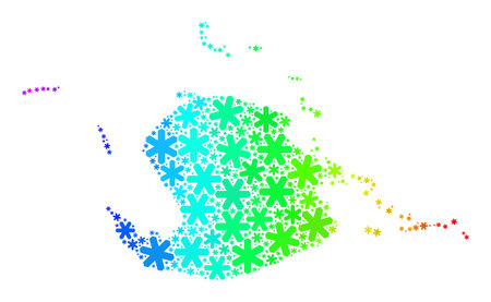 Bright gradient collage of Juventud Island map created for New Year holidays. Juventud Island map mosaic is composed of bright snow icons. Designed for New Year posters.のイラスト素材