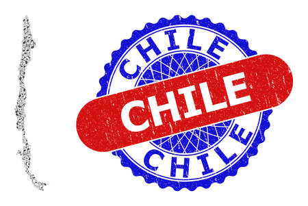 Music Notation Collage for Chile Map and Bicolor Grunge Rubber Stampのイラスト素材