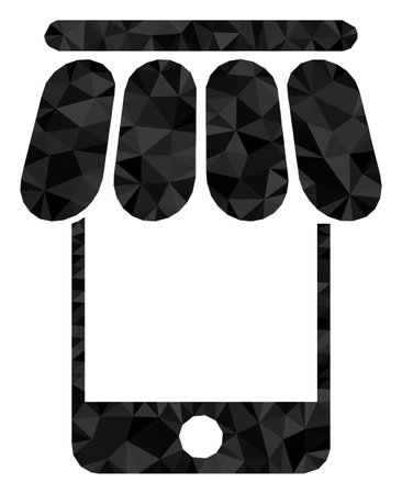 Low-poly mobile shop combined with chaotic filled triangles. Triangle mobile shop polygonal symbol illustration. Mobile Shop icon is filled with triangles.のイラスト素材