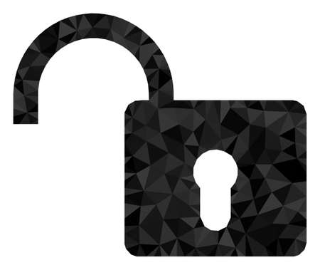 Low-poly open lock combined with scattered filled triangles. Triangle open lock polygonal symbol illustration. Open Lock icon is filled with triangles.のイラスト素材