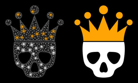 Glossy mesh vector dead king with glow effect. White mesh, light spots on a black background with dead king icon. Mesh and glare elements are placed on different layers.のイラスト素材