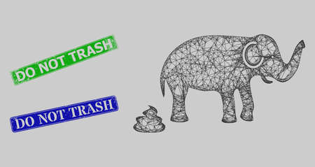 Carcass net elephant shit model, and Do Not Trash blue and green rectangle textured watermarks. Carcass net symbol is designed with elephant shit icon.のイラスト素材
