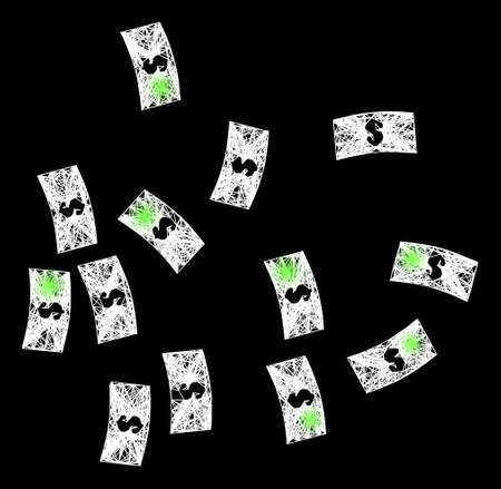 Flare net mesh dollar banknotes frame with light spots. Illuminated vector model created from dollar...