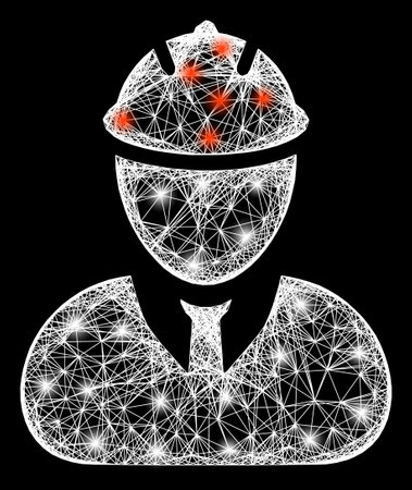 Glare crossing mesh engineer carcass with glowing spots. Constellation vector carcass created from engineer pictogram and crossing white lines. Sparkle constellation mesh engineer,のイラスト素材