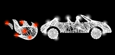 Flare network cabriolet rush model with glowing spots. Constellation vector model created from cabriolet rush symbol and intersected white lines. Sparkle constellation polygonal cabriolet rush,のイラスト素材