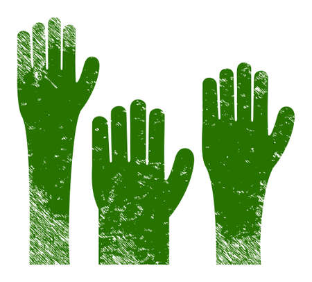 Voting hands icon with scratched effect. Isolated vector voting hands symbol with scratched rubber texture on a white background.のイラスト素材