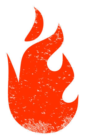 Fire flame icon with scratched style. Isolated vector fire flame symbol with scratched rubber texture on a white background.のイラスト素材