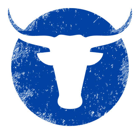 American cow logo icon with scratched effect. Isolated vector american cow logo icon image with scratched rubber texture on a white background.のイラスト素材