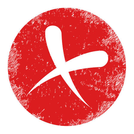 Cancel icon with scratched effect. Isolated raster cancel icon image with unclean rubber texture on a white background.の写真素材