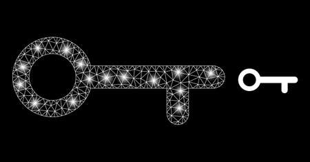 Bright mesh vector key with glare effect. White mesh, flash spots on a black background with key icon. Mesh and glare elements are placed on different layers.のイラスト素材