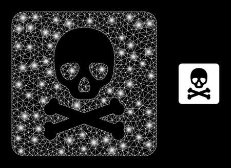 Glamour mesh vector death box with glare effect. White mesh, glare spots on a black background with death box icon. Mesh and glare elements are placed on different layers.のイラスト素材