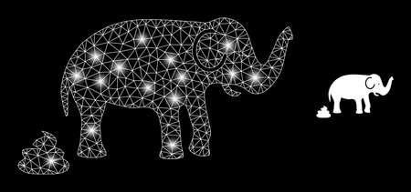 Glamour mesh vector elephant shit with glare effect. White mesh, bright spots on a black background with elephant shit icon. Mesh and glare elements are placed on different layers.のイラスト素材
