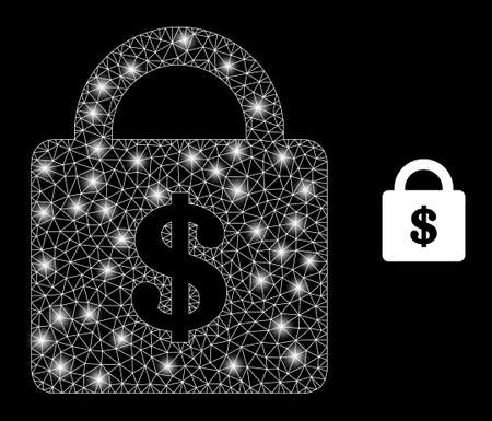 Glossy mesh vector bank lock with glare effect. White mesh, glare spots on a black background with bank lock icon. Mesh and glare elements are placed on different layers.のイラスト素材