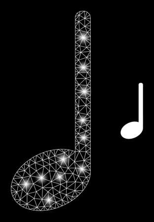 Bright mesh vector musical note with glare effect. White mesh, bright spots on a black background with musical note icon. Mesh and glare elements are placed on different layers.のイラスト素材