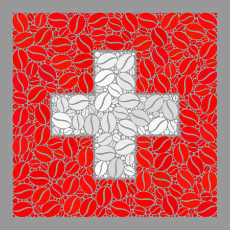 Mosaic Swiss flag is created with coffee seed elements. Vector coffee mosaic Swiss flag combined for coffee shops purposes. Swiss flag collage is organized with random coffee.のイラスト素材