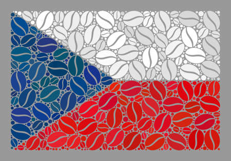 Mosaic Czech flag is created with coffee bean elements. Vector coffee mosaic Czech flag done for cafe marks. Czech flag collage is organized with random coffee grains.のイラスト素材