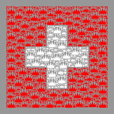 Mosaic rectangular Swiss flag created with crown elements. Kingdom vector collage Swiss flag designed for jewelry posters. Designed for political and patriotic projects.のイラスト素材