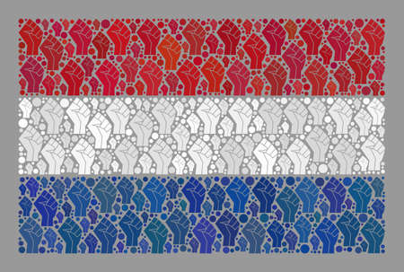 Mosaic rectangular Netherlands flag created of riot hand elements. Conflict hand vector collage Netherlands flag constructed for enforcement apps. Designed for political and patriotic applications.のイラスト素材
