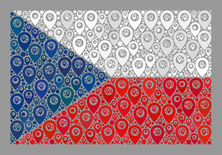 Mosaic pointer Czech flag designed with cartography items. Vector mosaic straight Czech flag designed for cartography applications. Czech flag collage is organized from scattered map items.のイラスト素材