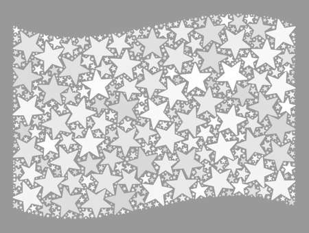 Mosaic waving white flag constructed with star elements. Vector starred collage waving white flag created for patriotic propaganda. White flag collage is created with scattered stars.のイラスト素材
