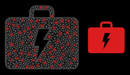 Magic mesh vector electric kit with glare effect. White mesh, glare spots on a black background with electric kit icon. Mesh and glare elements are placed on different layers.のイラスト素材