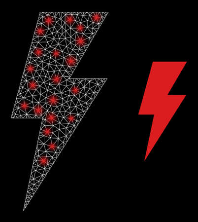 Magic mesh vector electric power with glare effect. White mesh, light spots on a black background with electric power icon. Mesh and glare elements are placed on different layers.のイラスト素材
