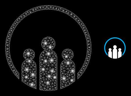 Glossy mesh vector people with glow effect. White mesh, flash spots on a black background with people icon. Mesh and lightspot elements are placed on different layers.のイラスト素材