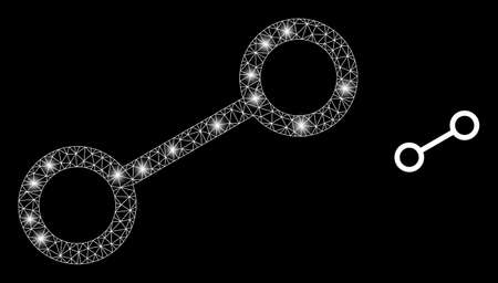 Bright mesh vector link with glare effect. White mesh, bright spots on a black background with link icon. Mesh and glare elements are placed on different layers.のイラスト素材