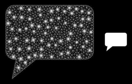Glossy mesh vector forum message with glare effect. White mesh, glare spots on a black background with forum message icon. Mesh and glare elements are placed on different layers.のイラスト素材