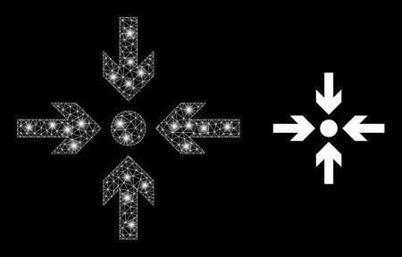 Glamour mesh vector meeting point with glare effect. White mesh, light spots on a black background with meeting point icon. Mesh and glare elements are placed on different layers.のイラスト素材