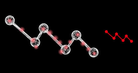 Glossy mesh vector down trend with glow effect. White mesh, flash spots on a black background with down trend icon. Mesh and lightspot elements are placed on different layers.のイラスト素材