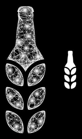 Magic mesh vector barley beer with glare effect. White mesh, glare spots on a black background with barley beer icon. Mesh and glare elements are placed on different layers.のイラスト素材