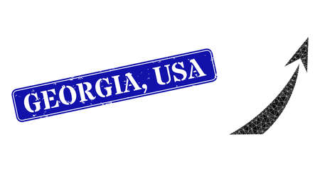 Low-poly rocket start combined from scattered filled triangles, and grunge Georgia, USA stamp. Blue rounded framed rectangle stamp seal has Georgia, USA tag inside framed rectangle form.のイラスト素材