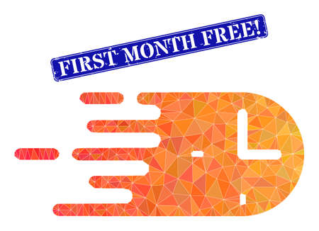 Low-poly rush time constructed from randomized filled triangles, and grunge First Month Free! seal...