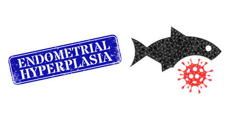 Low-poly fish flu virus designed from scattered filled triangles, and grunge Endometrial Hyperplasia...