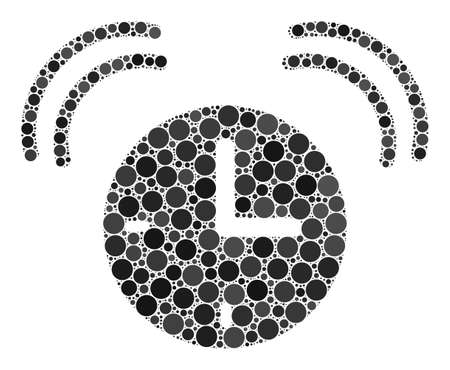 Alarm clock vector collage of circle dots in various sizes and color tinges. Circle dots are united into alarm clock vector collage. Abstract vector design concept.のイラスト素材